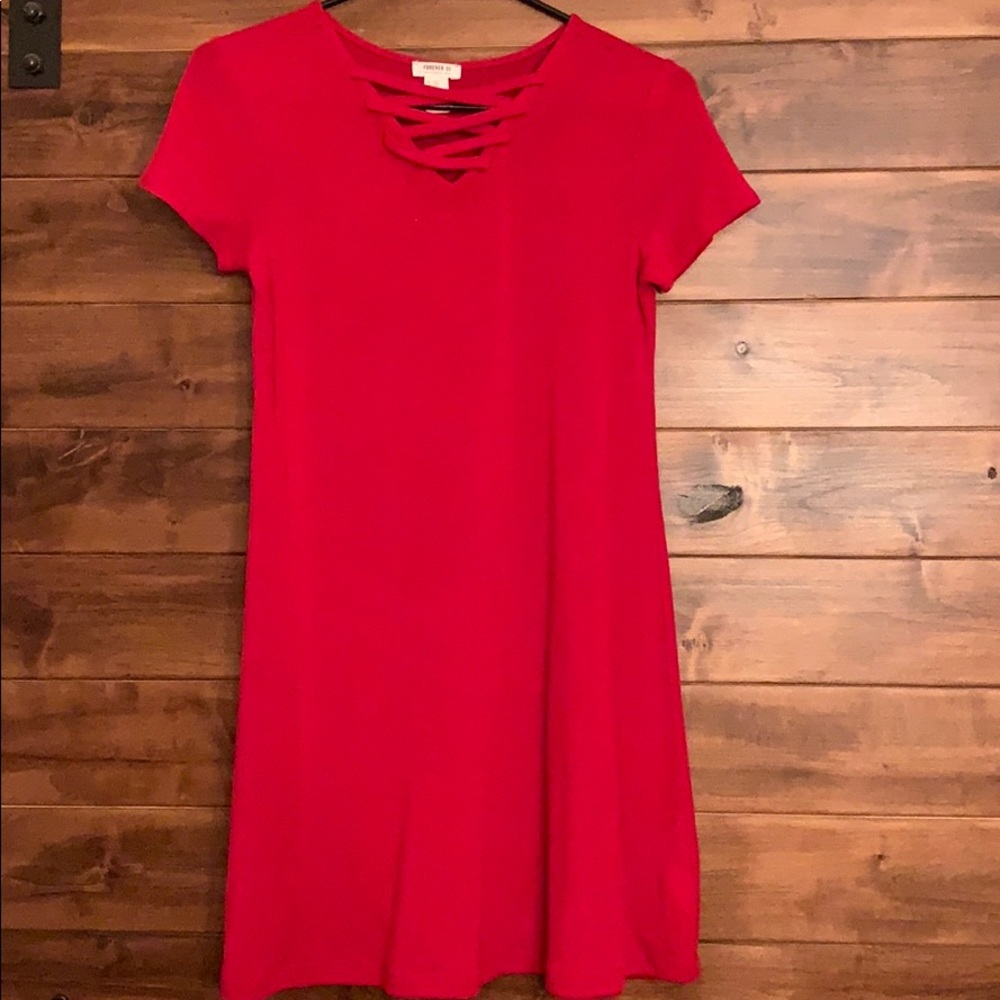 Vibrant, red dress/swimsuit coverup